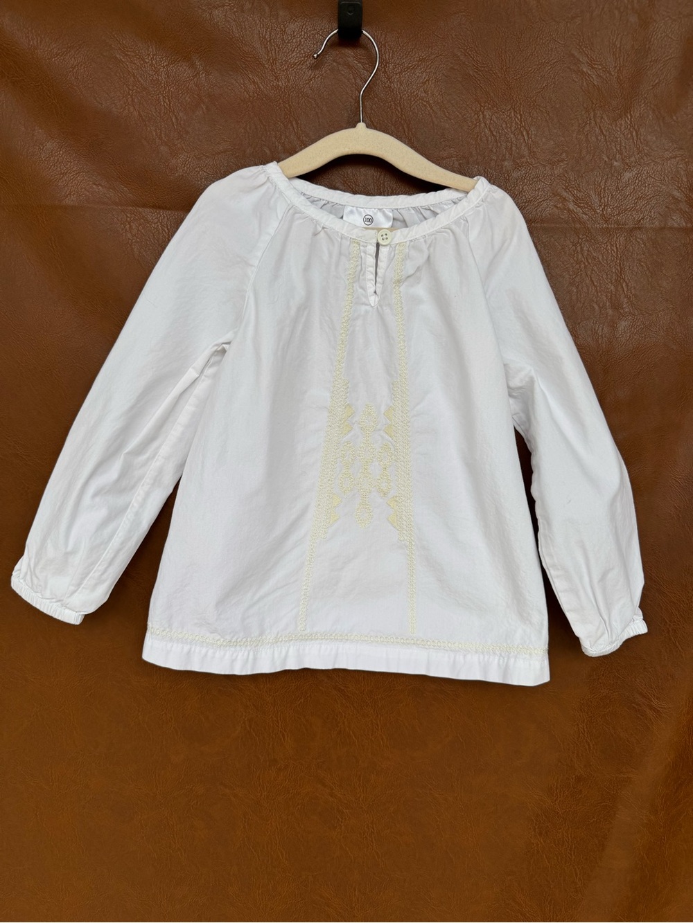 Hanna Andersson Girls 100 4 White Embroidered Peasant Blouse Boho Long Sleeve